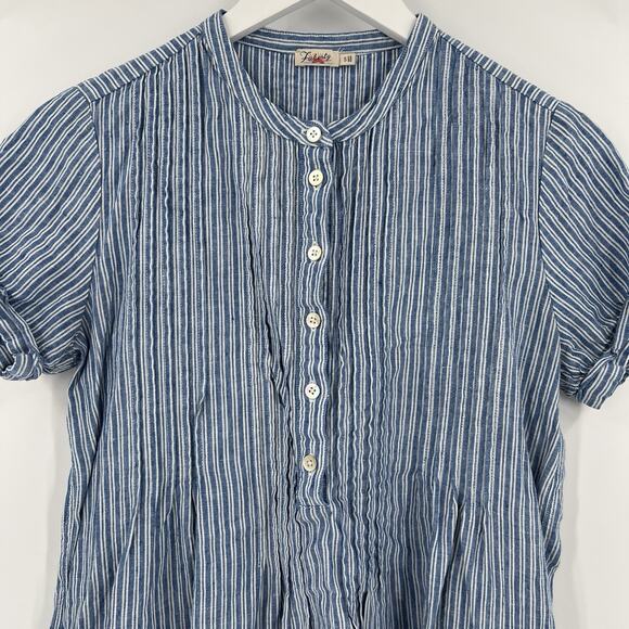 Faherty Gemina 100% Linen Mini Shirt Dress Pintuck Striped Blue White Size Small - Picture 3 of 9